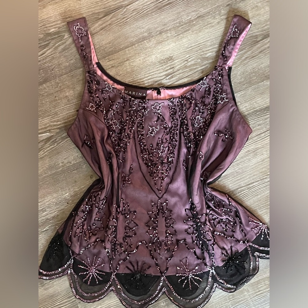 Purple Vintage Whimsigoth 90s Sequins Beaded Tank / Cami